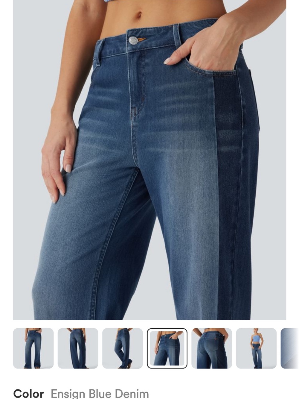 HALARA Flex Low Rise Color block Ensign Blue Denim Wide-Leg Jeans - Women - Picture 4 of 10